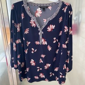 Blue Floral Blouse 1X